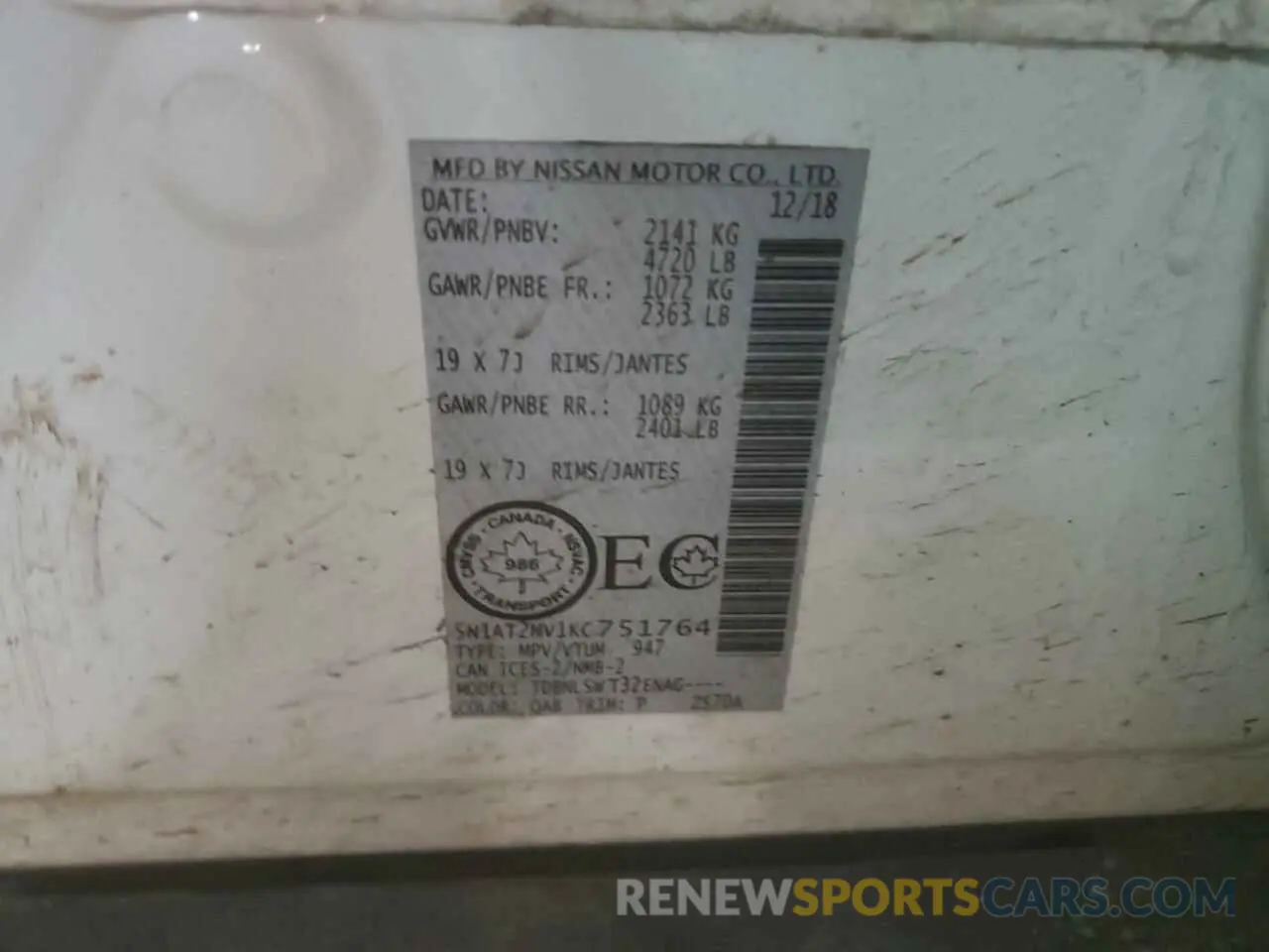 13 Photograph of a damaged car 5N1AT2MV1KC751764 NISSAN ROGUE 2019