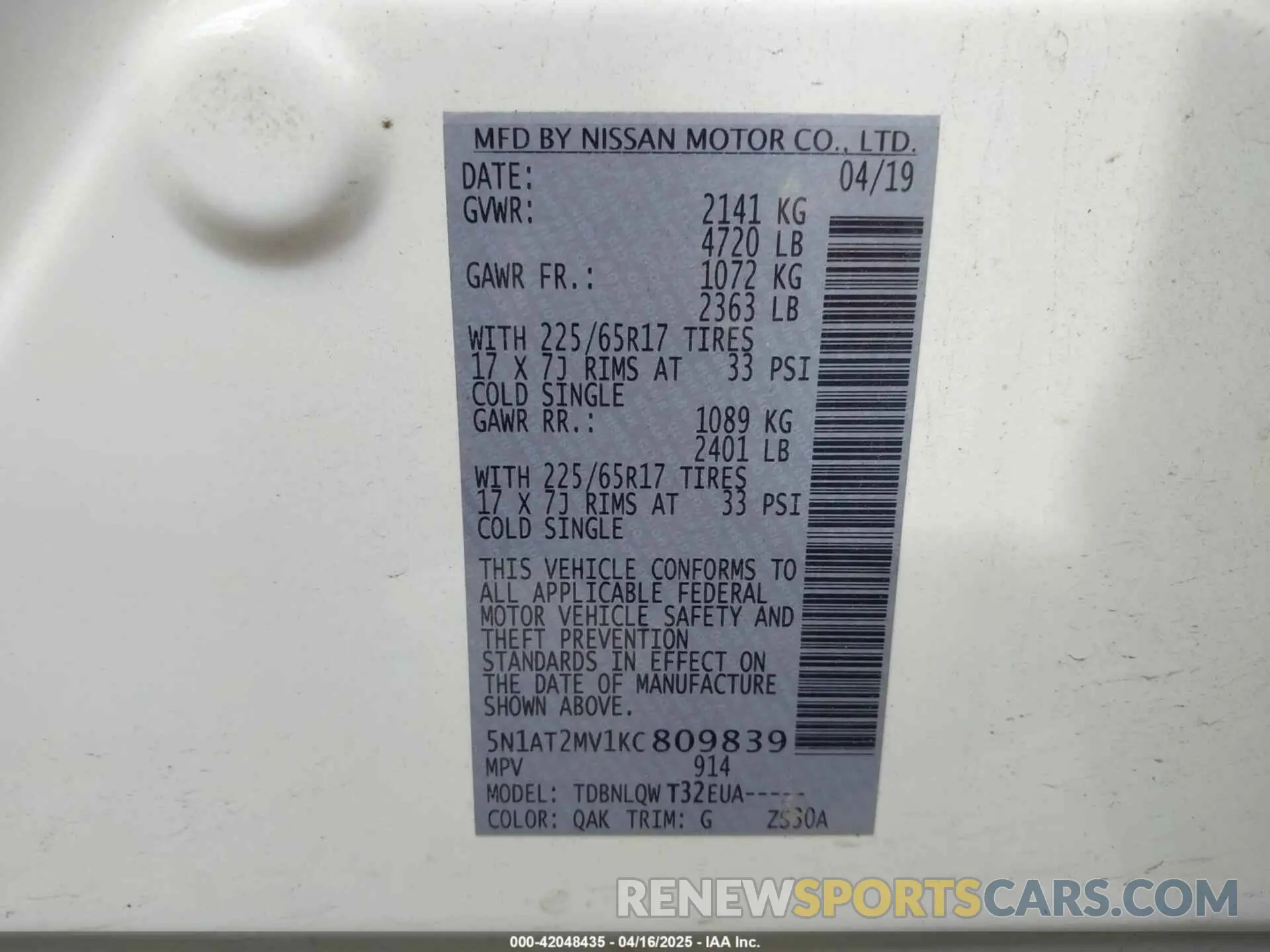 9 Photograph of a damaged car 5N1AT2MV1KC809839 NISSAN ROGUE 2019