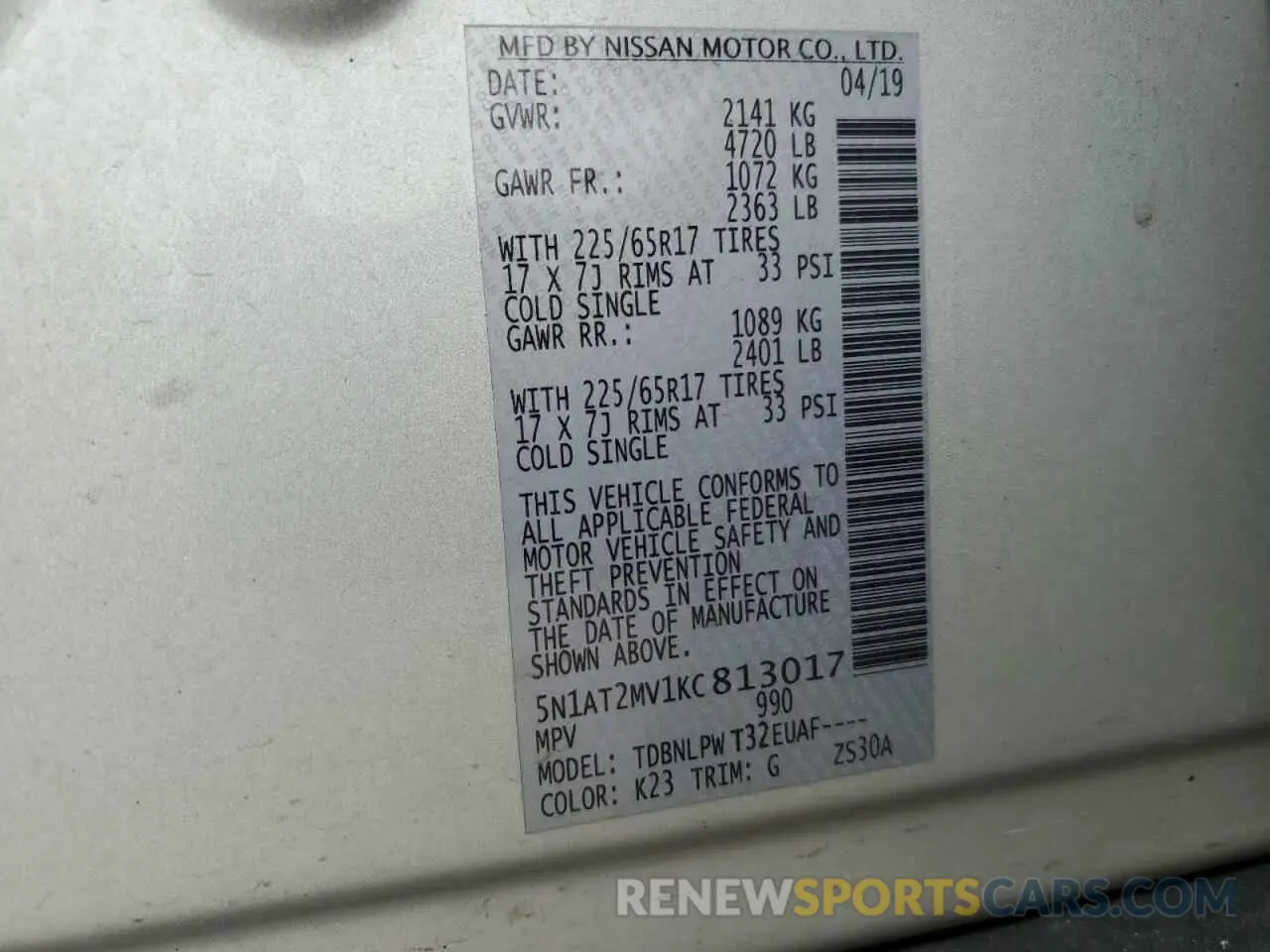 13 Photograph of a damaged car 5N1AT2MV1KC813017 NISSAN ROGUE 2019