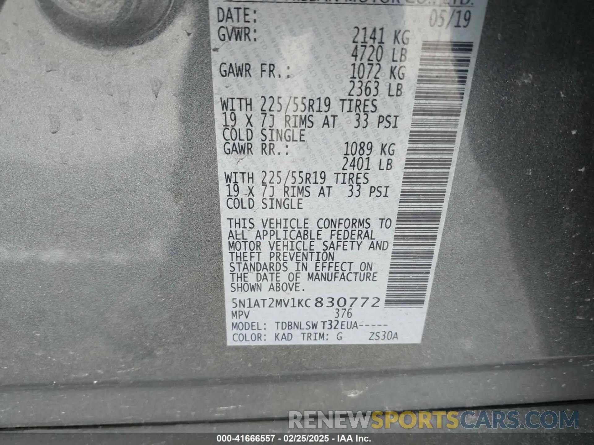 9 Photograph of a damaged car 5N1AT2MV1KC830772 NISSAN ROGUE 2019