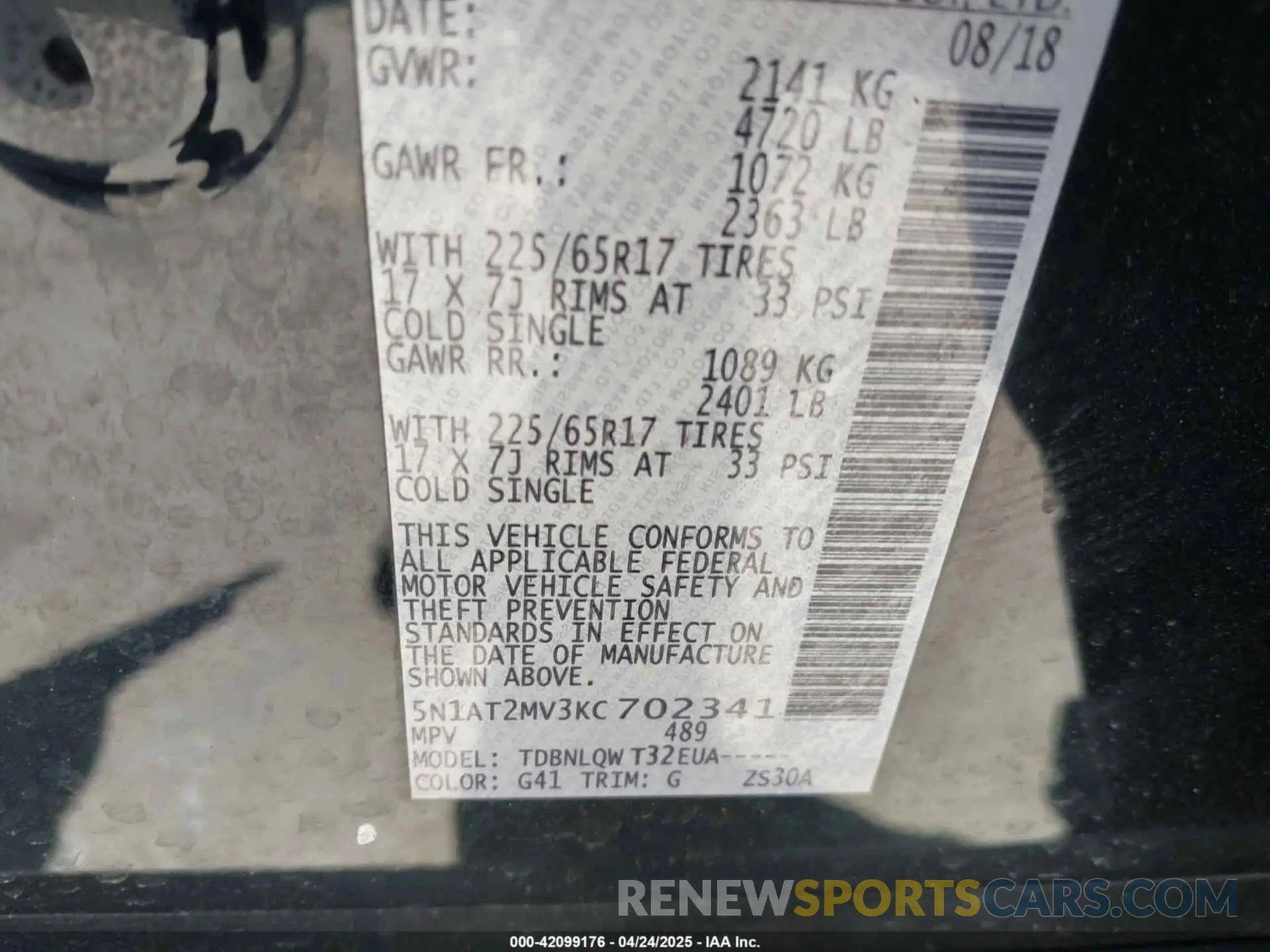 9 Photograph of a damaged car 5N1AT2MV3KC702341 NISSAN ROGUE 2019
