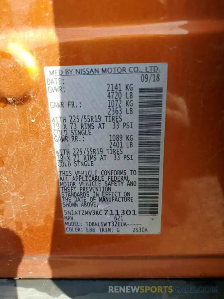 13 Photograph of a damaged car 5N1AT2MV3KC711301 NISSAN ROGUE 2019