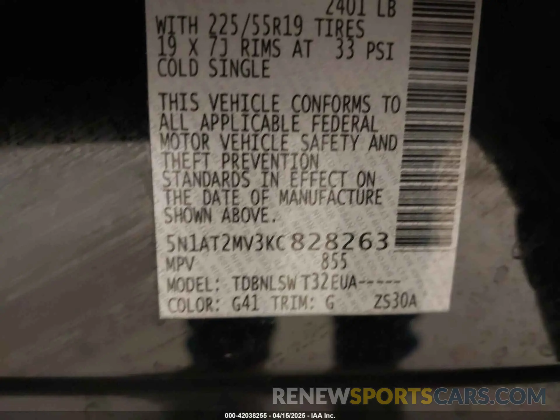 9 Photograph of a damaged car 5N1AT2MV3KC828263 NISSAN ROGUE 2019