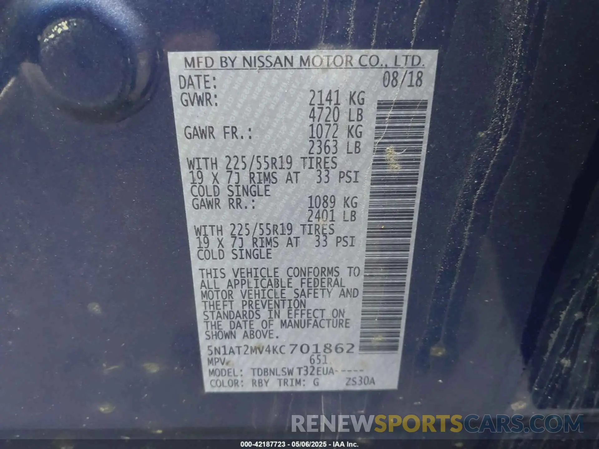 9 Photograph of a damaged car 5N1AT2MV4KC701862 NISSAN ROGUE 2019
