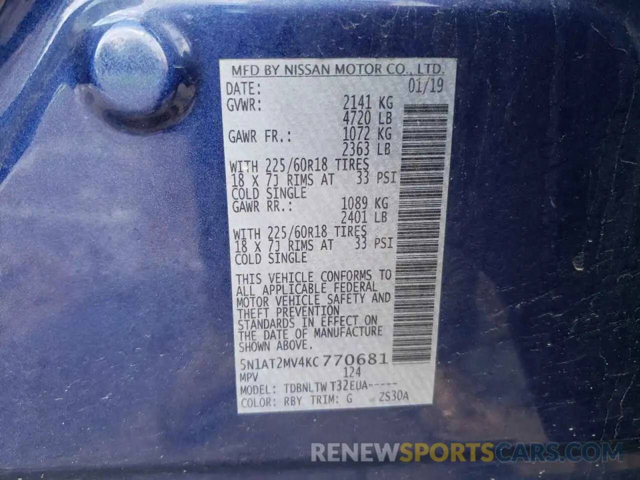 13 Photograph of a damaged car 5N1AT2MV4KC770681 NISSAN ROGUE 2019