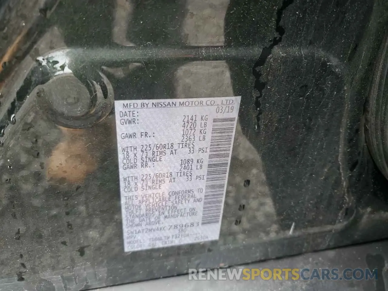 13 Photograph of a damaged car 5N1AT2MV4KC789683 NISSAN ROGUE 2019