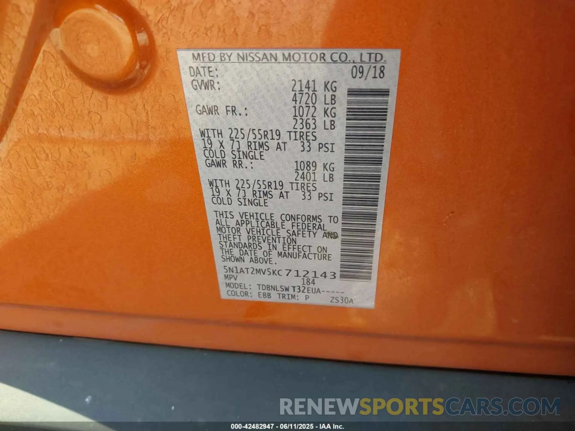 9 Photograph of a damaged car 5N1AT2MV5KC712143 NISSAN ROGUE 2019