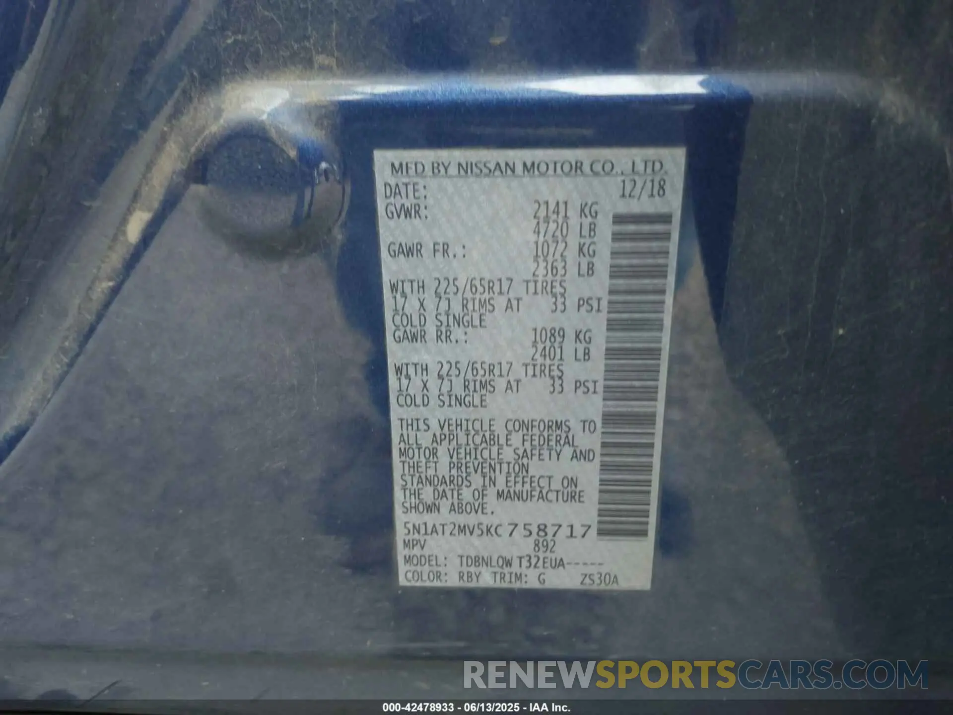 9 Photograph of a damaged car 5N1AT2MV5KC758717 NISSAN ROGUE 2019