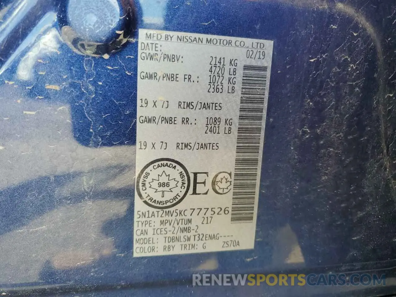 12 Photograph of a damaged car 5N1AT2MV5KC777526 NISSAN ROGUE 2019