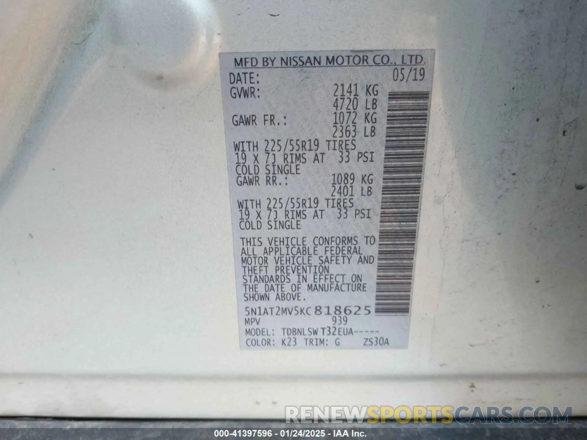9 Photograph of a damaged car 5N1AT2MV5KC818625 NISSAN ROGUE 2019