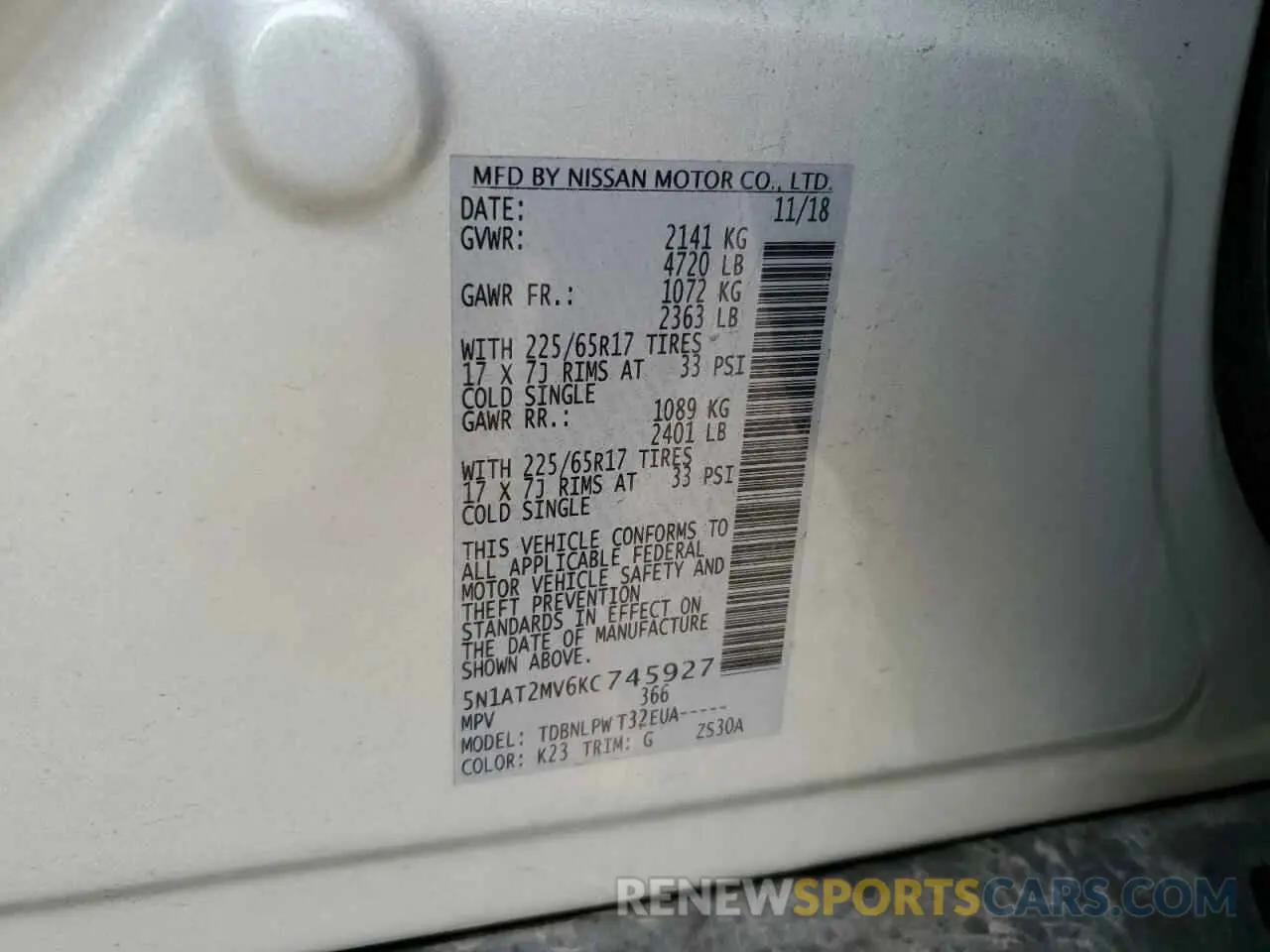 13 Photograph of a damaged car 5N1AT2MV6KC745927 NISSAN ROGUE 2019