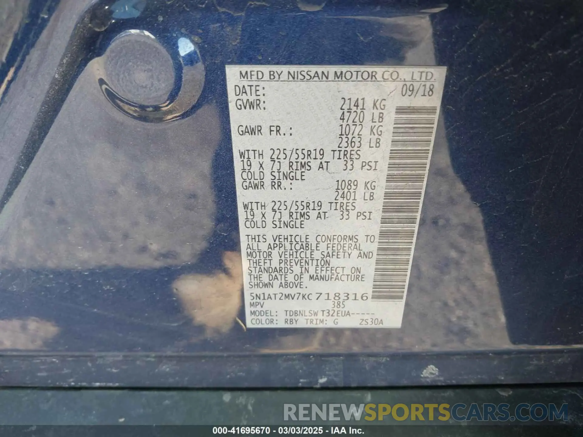 9 Photograph of a damaged car 5N1AT2MV7KC718316 NISSAN ROGUE 2019