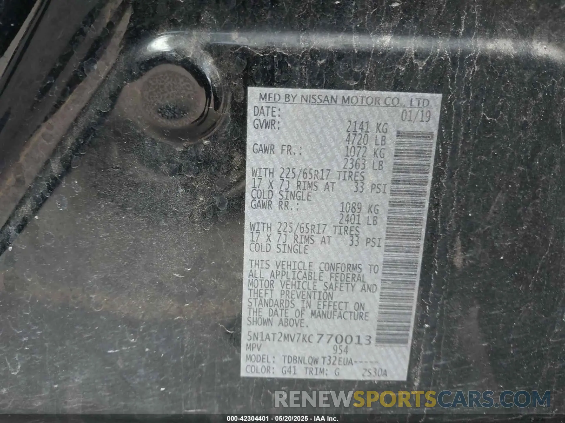 9 Photograph of a damaged car 5N1AT2MV7KC770013 NISSAN ROGUE 2019