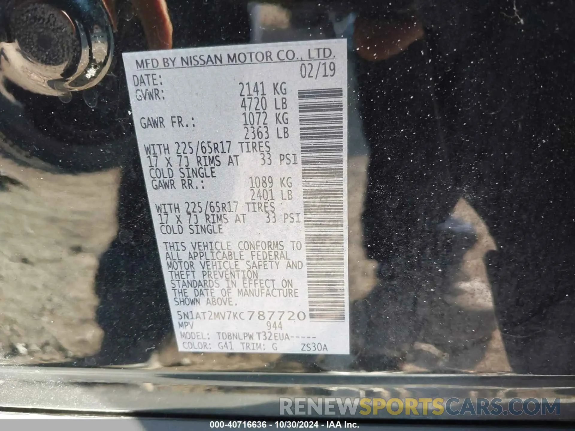 9 Photograph of a damaged car 5N1AT2MV7KC787720 NISSAN ROGUE 2019
