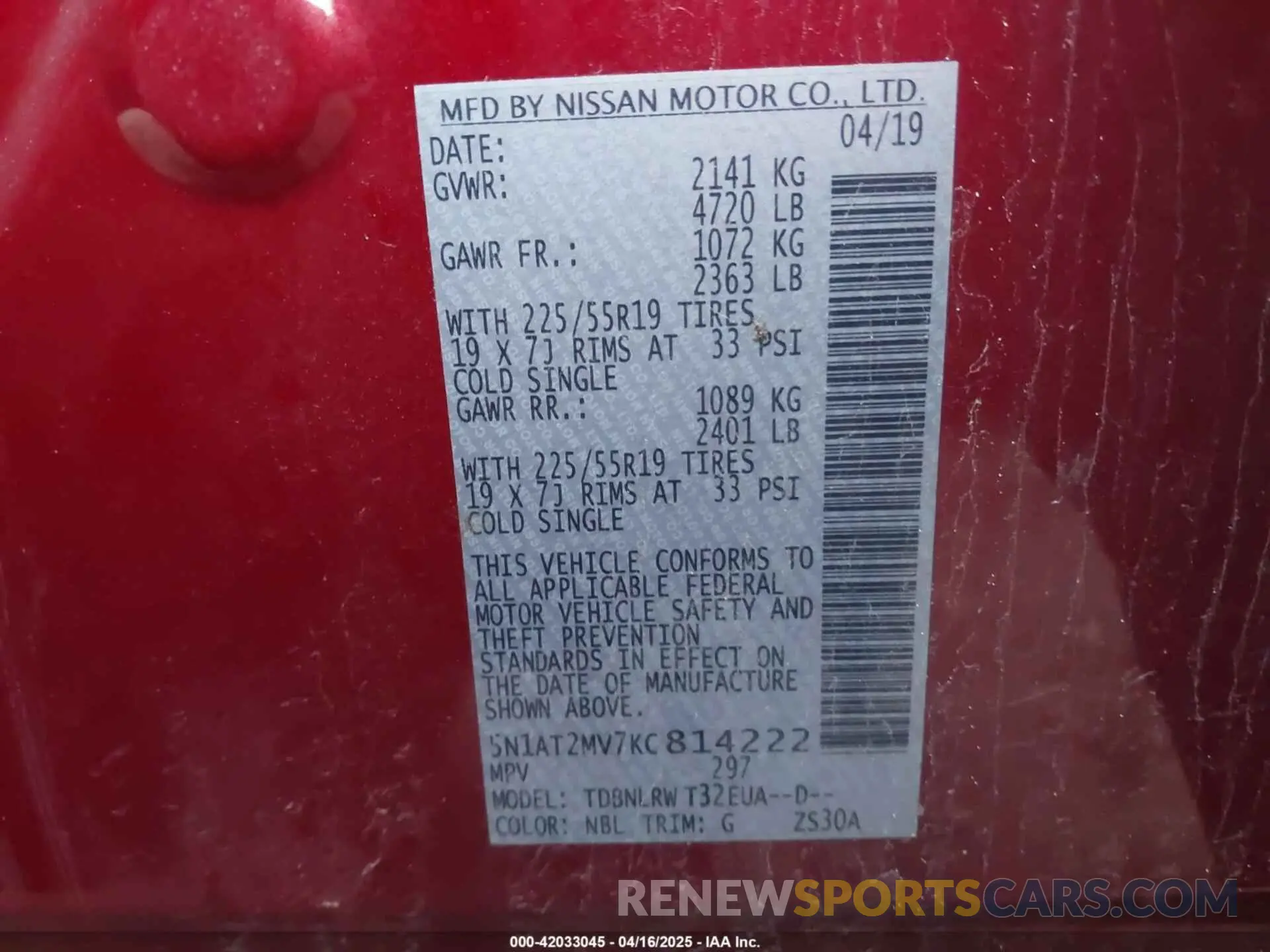 9 Photograph of a damaged car 5N1AT2MV7KC814222 NISSAN ROGUE 2019