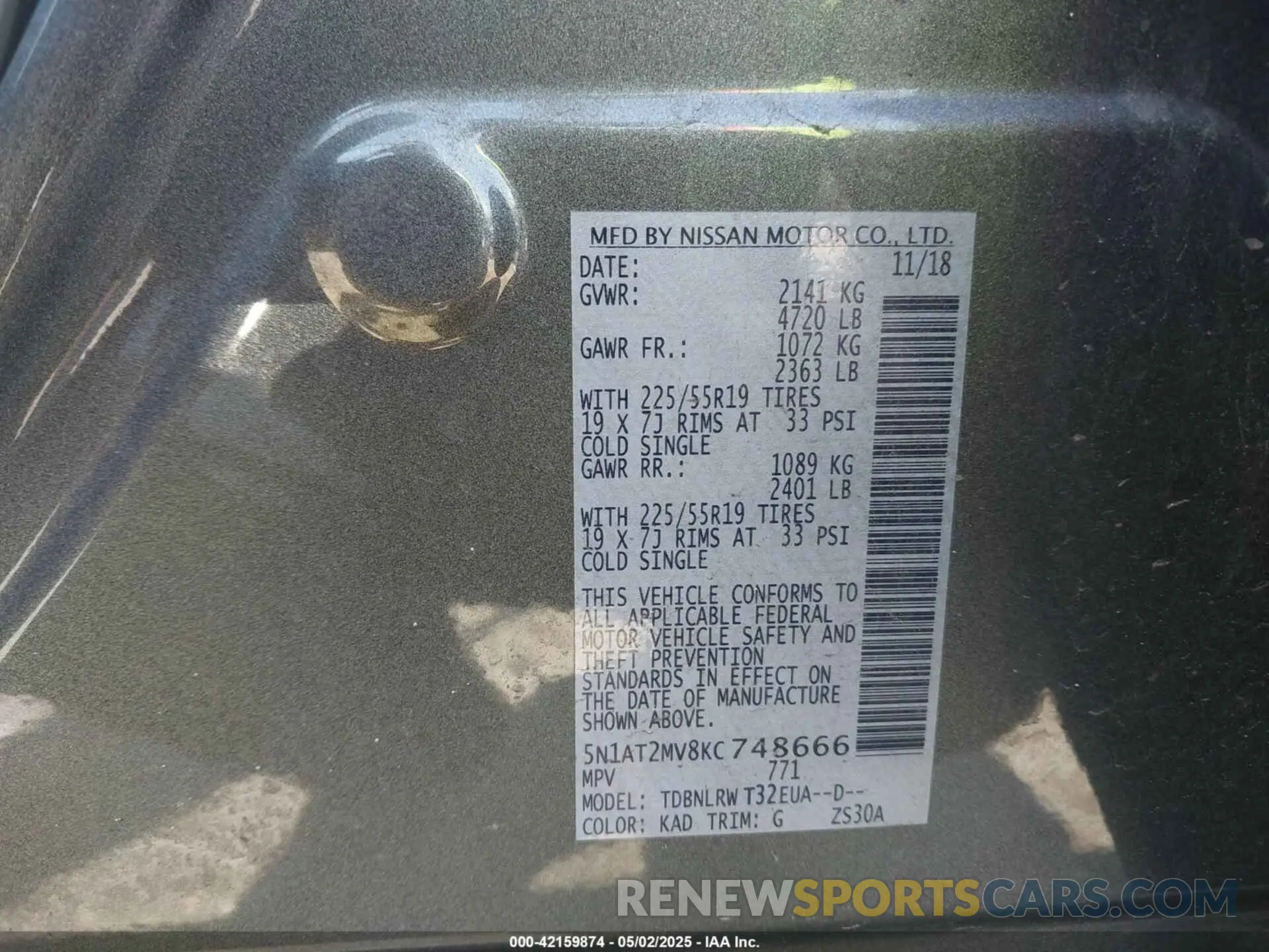 9 Photograph of a damaged car 5N1AT2MV8KC748666 NISSAN ROGUE 2019
