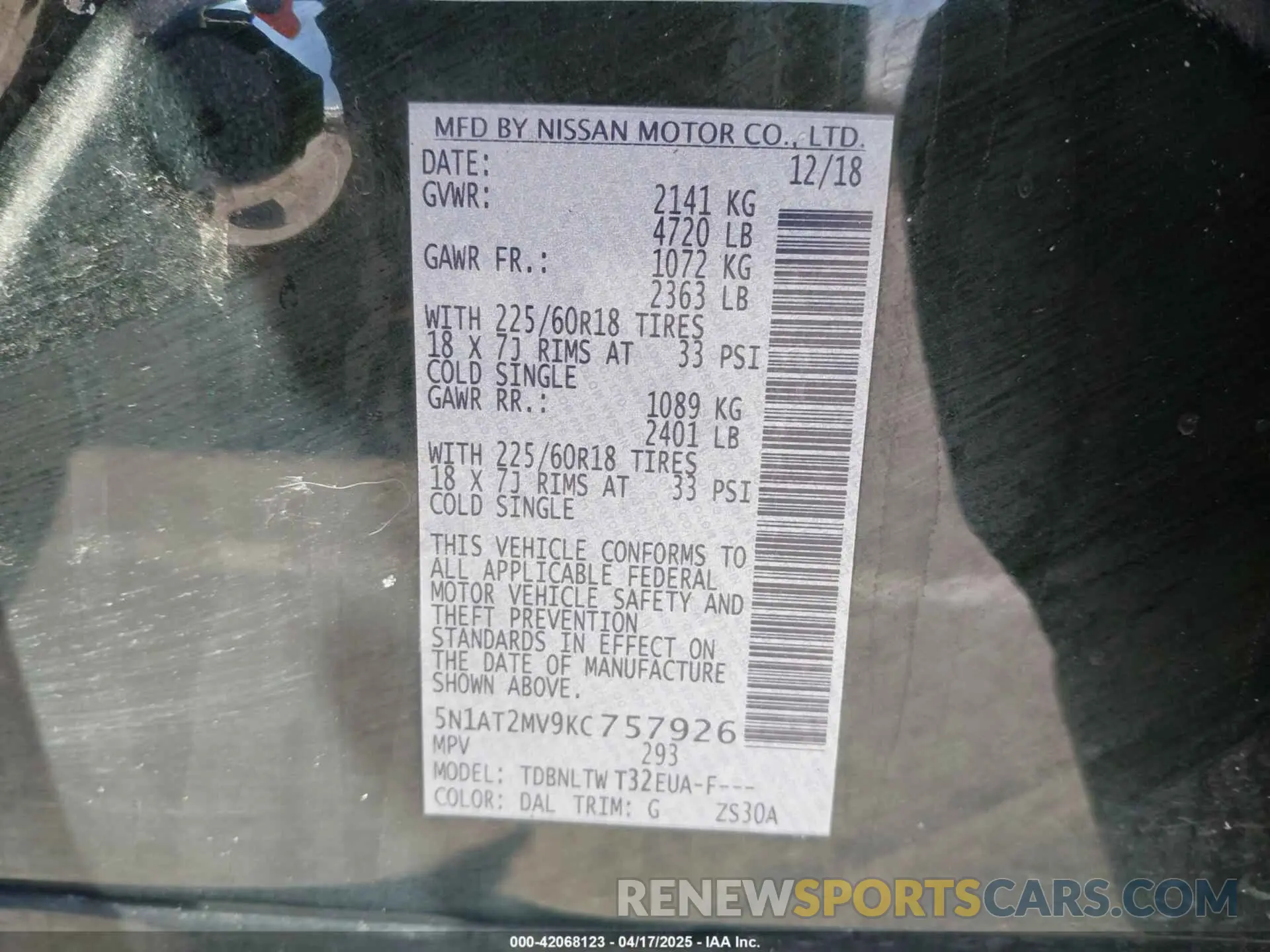 9 Photograph of a damaged car 5N1AT2MV9KC757926 NISSAN ROGUE 2019