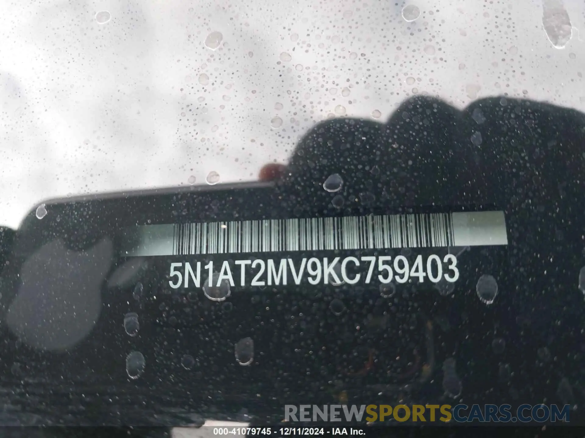 9 Photograph of a damaged car 5N1AT2MV9KC759403 NISSAN ROGUE 2019