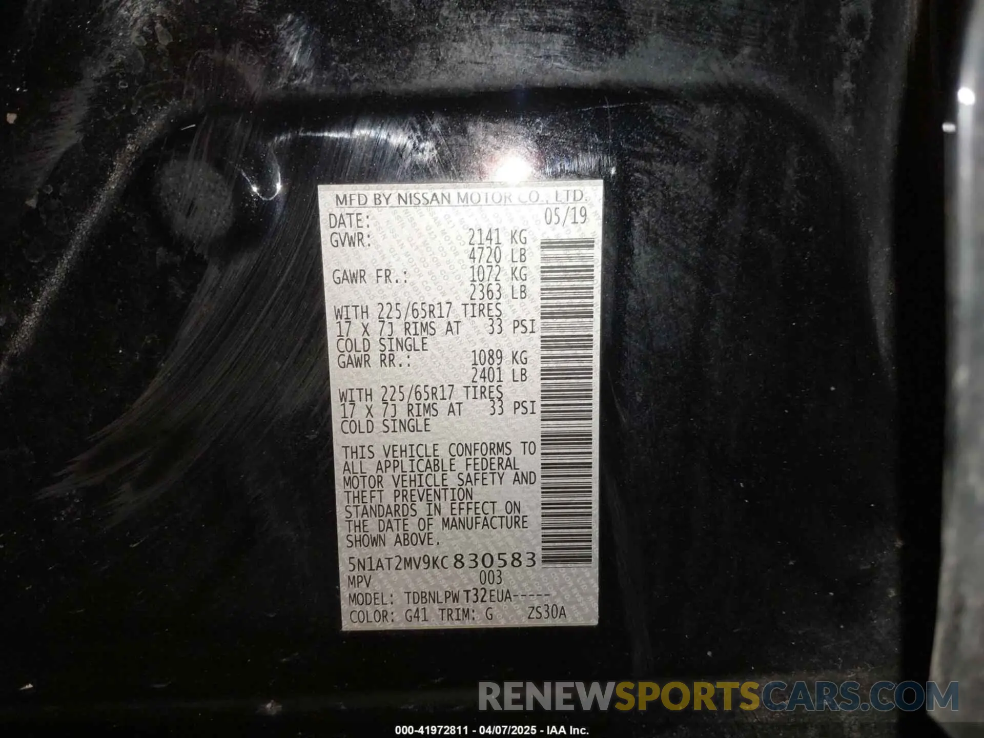 9 Photograph of a damaged car 5N1AT2MV9KC830583 NISSAN ROGUE 2019