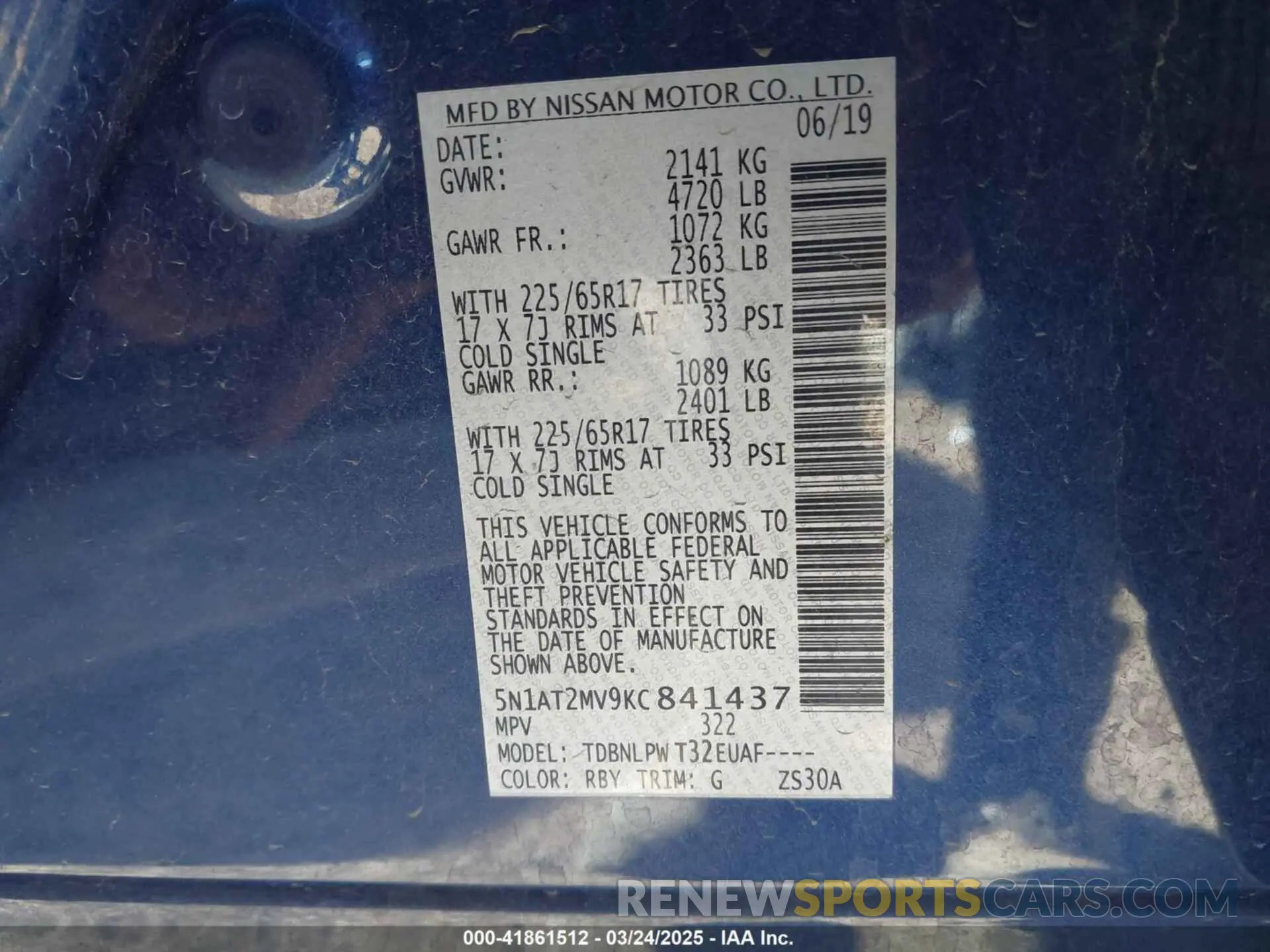 9 Photograph of a damaged car 5N1AT2MV9KC841437 NISSAN ROGUE 2019