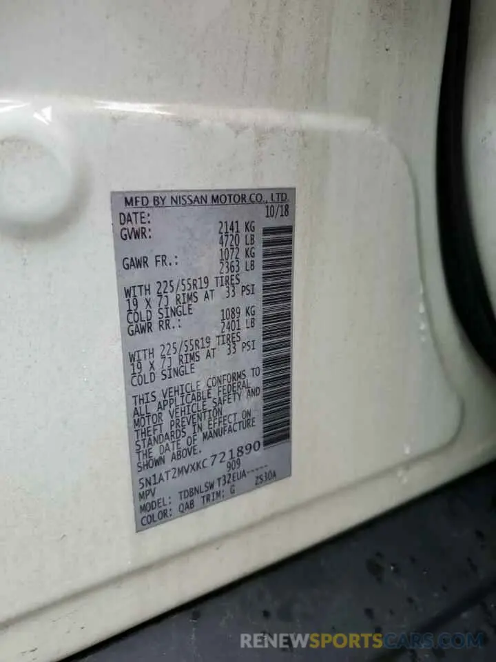 13 Photograph of a damaged car 5N1AT2MVXKC721890 NISSAN ROGUE 2019
