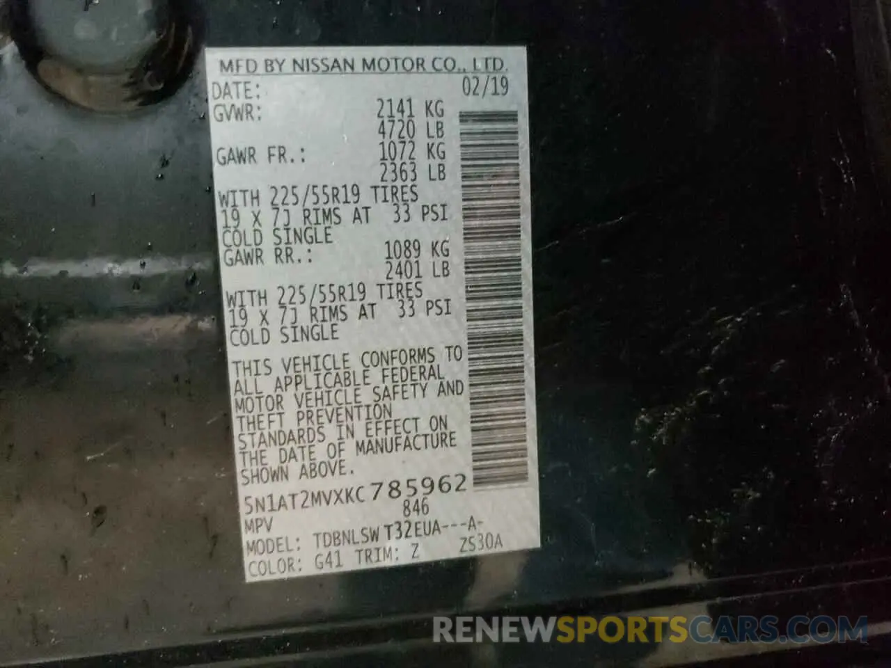 13 Photograph of a damaged car 5N1AT2MVXKC785962 NISSAN ROGUE 2019