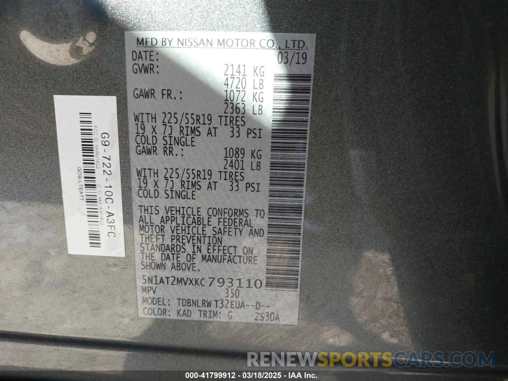 9 Photograph of a damaged car 5N1AT2MVXKC793110 NISSAN ROGUE 2019