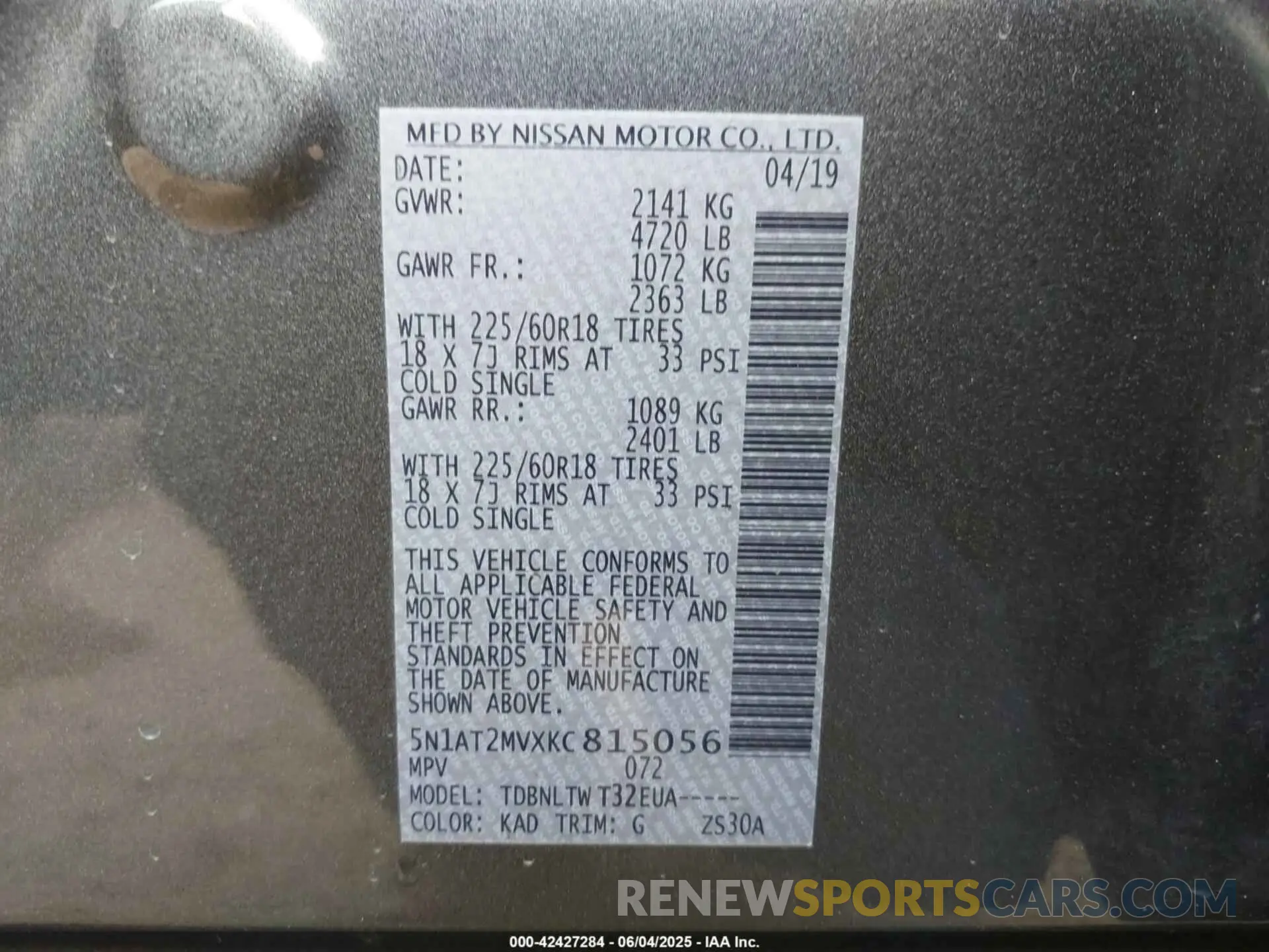 9 Photograph of a damaged car 5N1AT2MVXKC815056 NISSAN ROGUE 2019