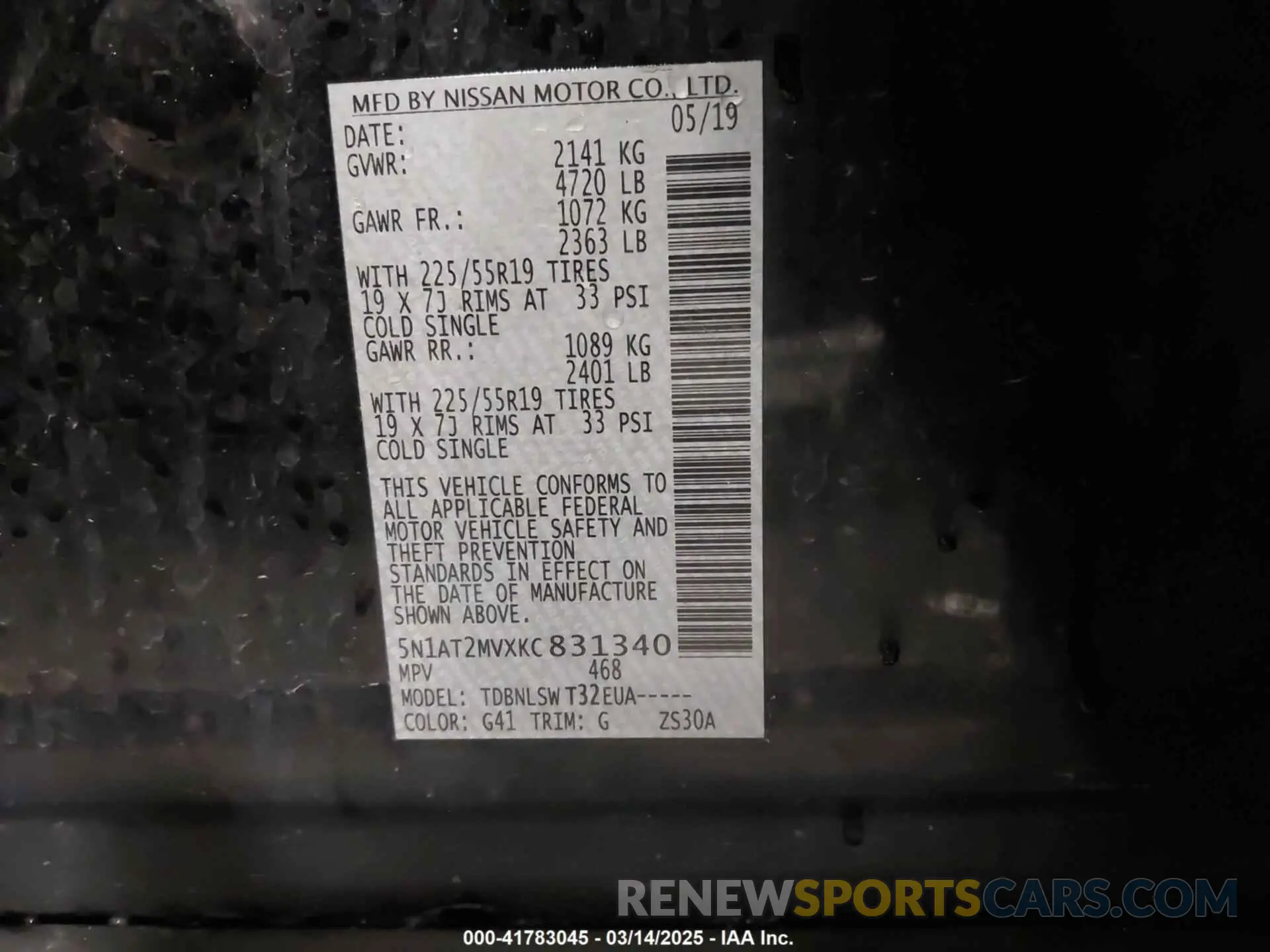 9 Photograph of a damaged car 5N1AT2MVXKC831340 NISSAN ROGUE 2019