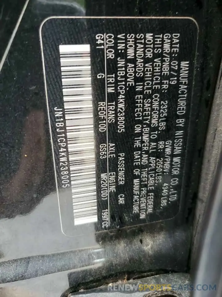 13 Photograph of a damaged car JN1BJ1CP4KW238005 NISSAN ROGUE 2019