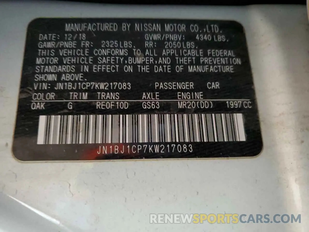 12 Photograph of a damaged car JN1BJ1CP7KW217083 NISSAN ROGUE 2019
