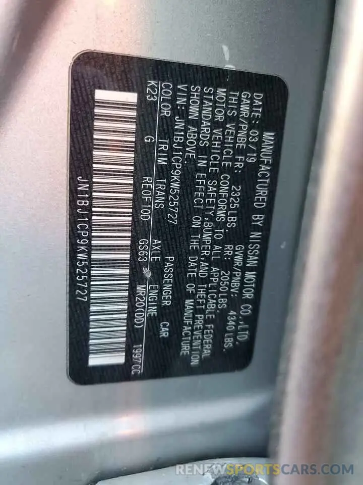 13 Photograph of a damaged car JN1BJ1CP9KW525727 NISSAN ROGUE 2019