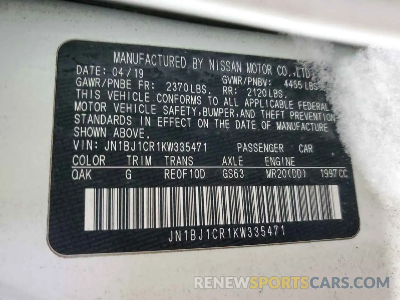 13 Photograph of a damaged car JN1BJ1CR1KW335471 NISSAN ROGUE 2019