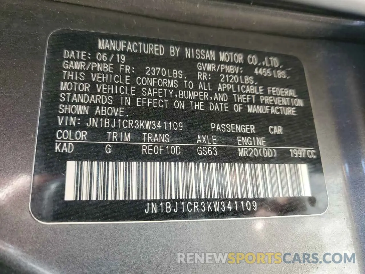 13 Photograph of a damaged car JN1BJ1CR3KW341109 NISSAN ROGUE 2019