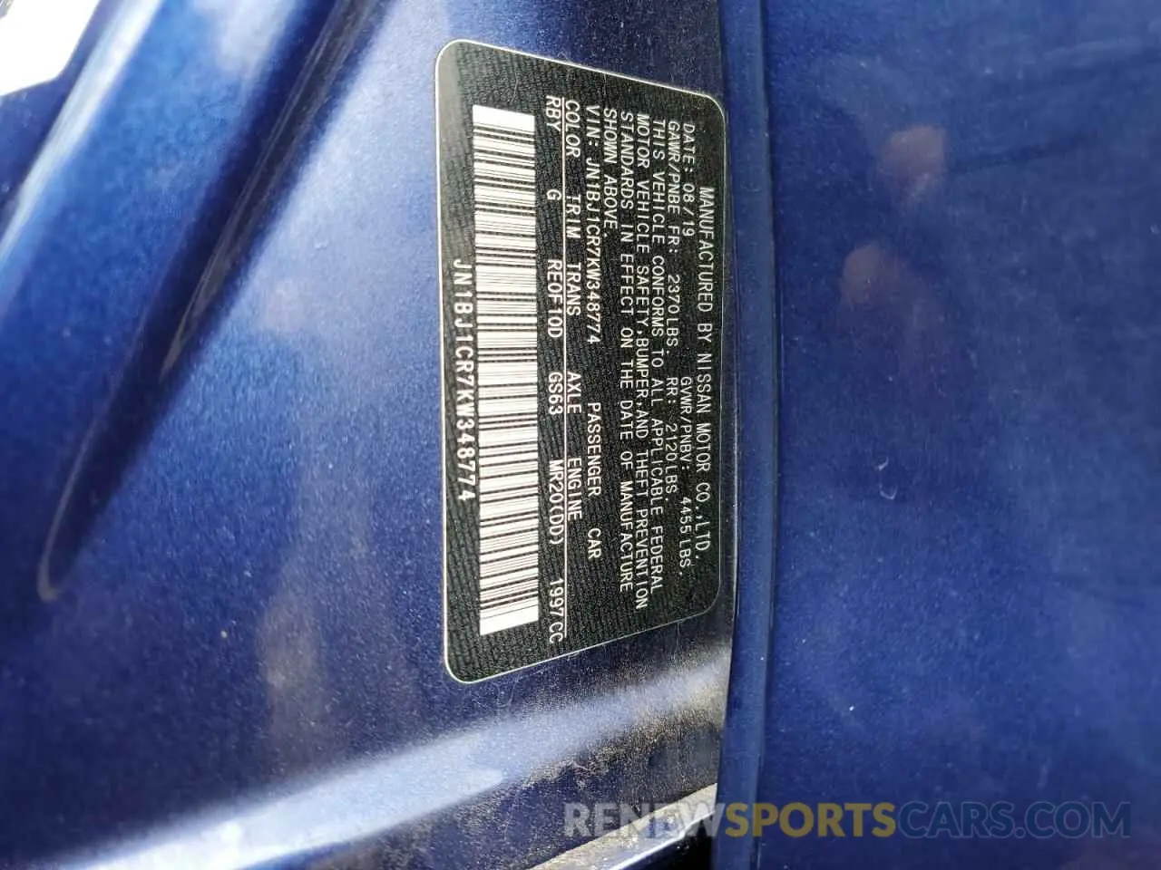 14 Photograph of a damaged car JN1BJ1CR7KW348774 NISSAN ROGUE 2019
