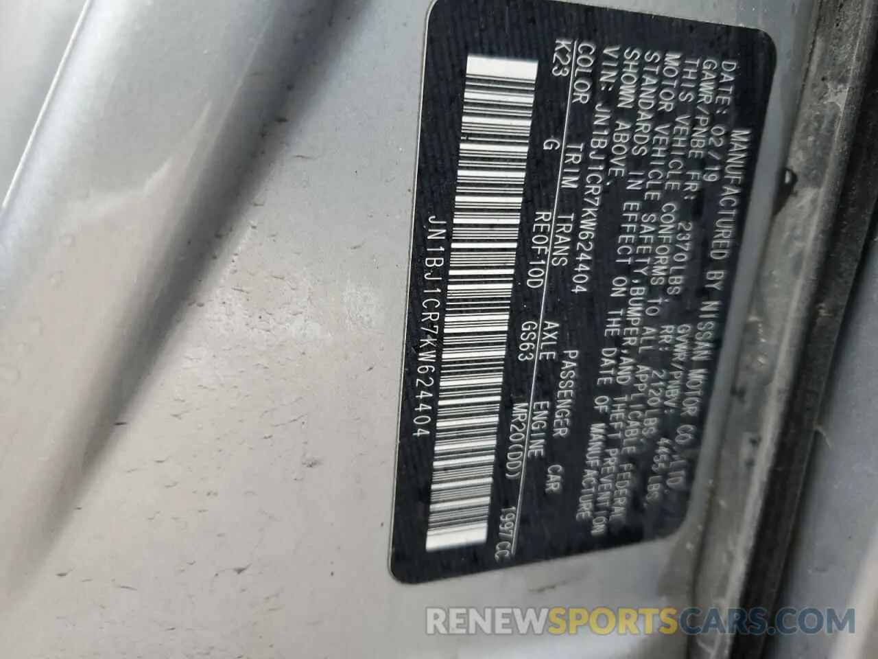 13 Photograph of a damaged car JN1BJ1CR7KW624404 NISSAN ROGUE 2019