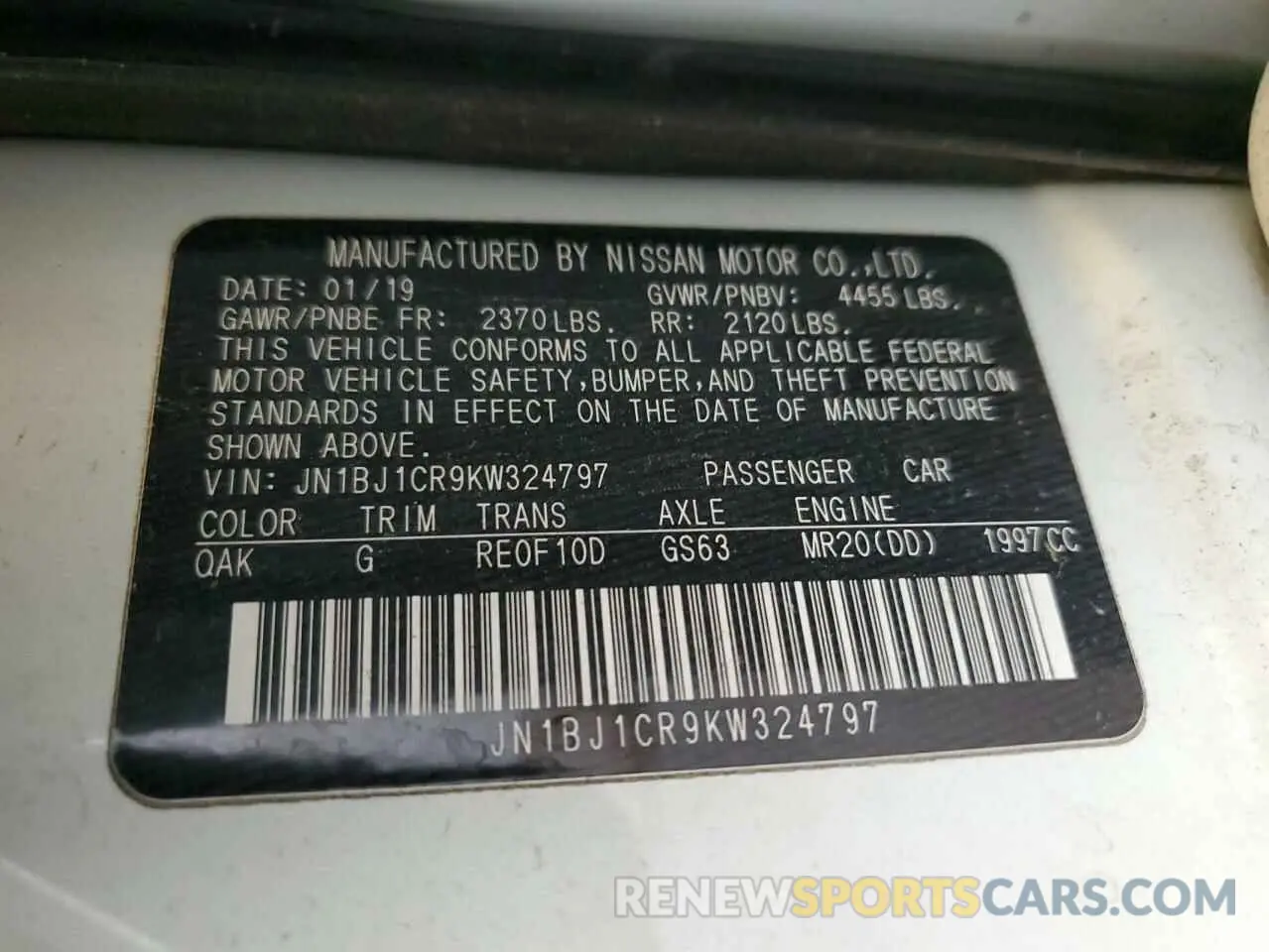 12 Photograph of a damaged car JN1BJ1CR9KW324797 NISSAN ROGUE 2019