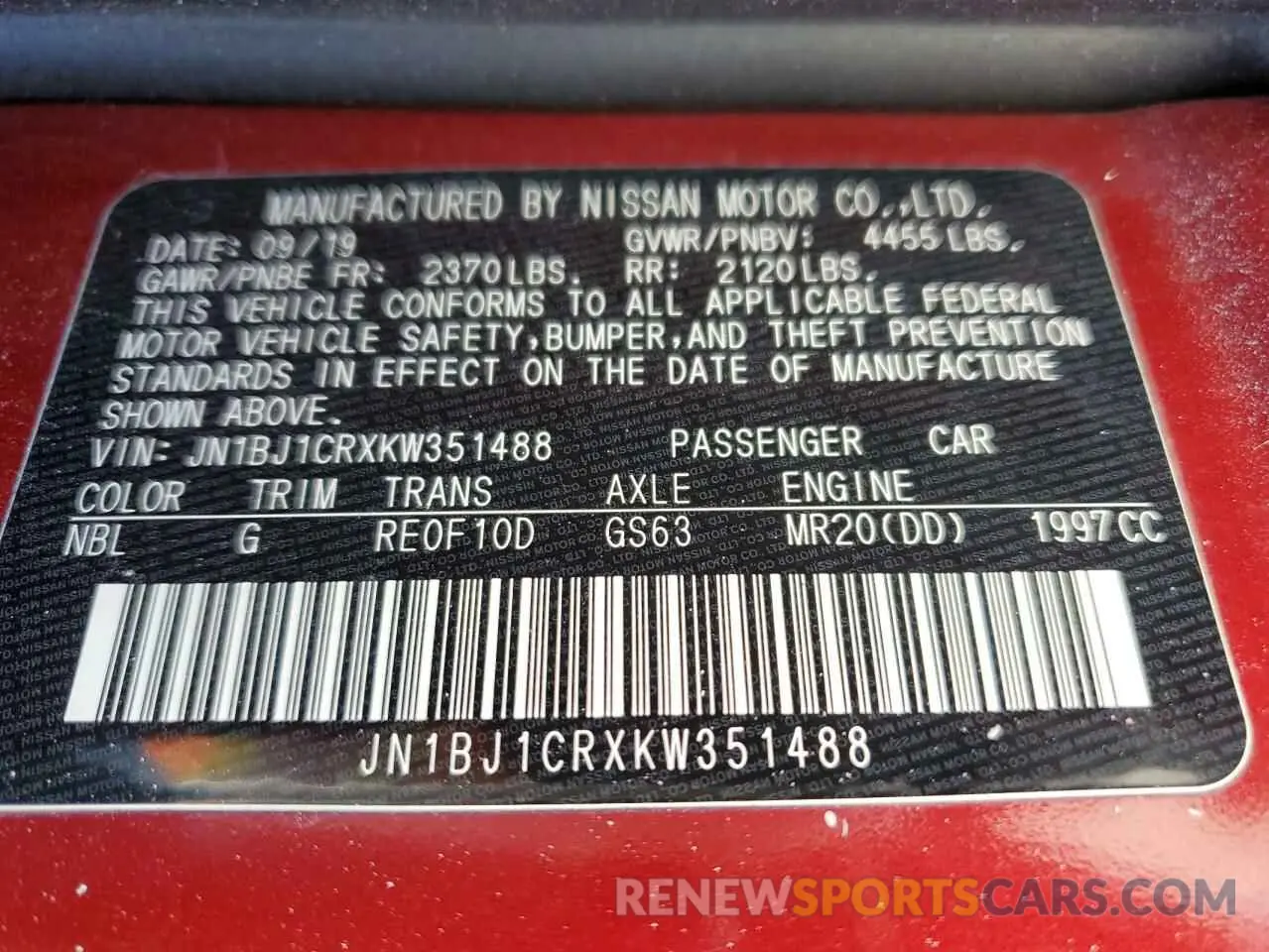 13 Photograph of a damaged car JN1BJ1CRXKW351488 NISSAN ROGUE 2019