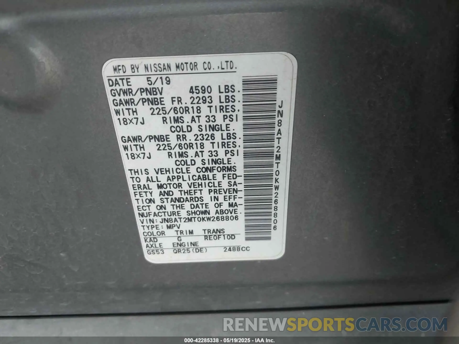 9 Photograph of a damaged car JN8AT2MT0KW268806 NISSAN ROGUE 2019