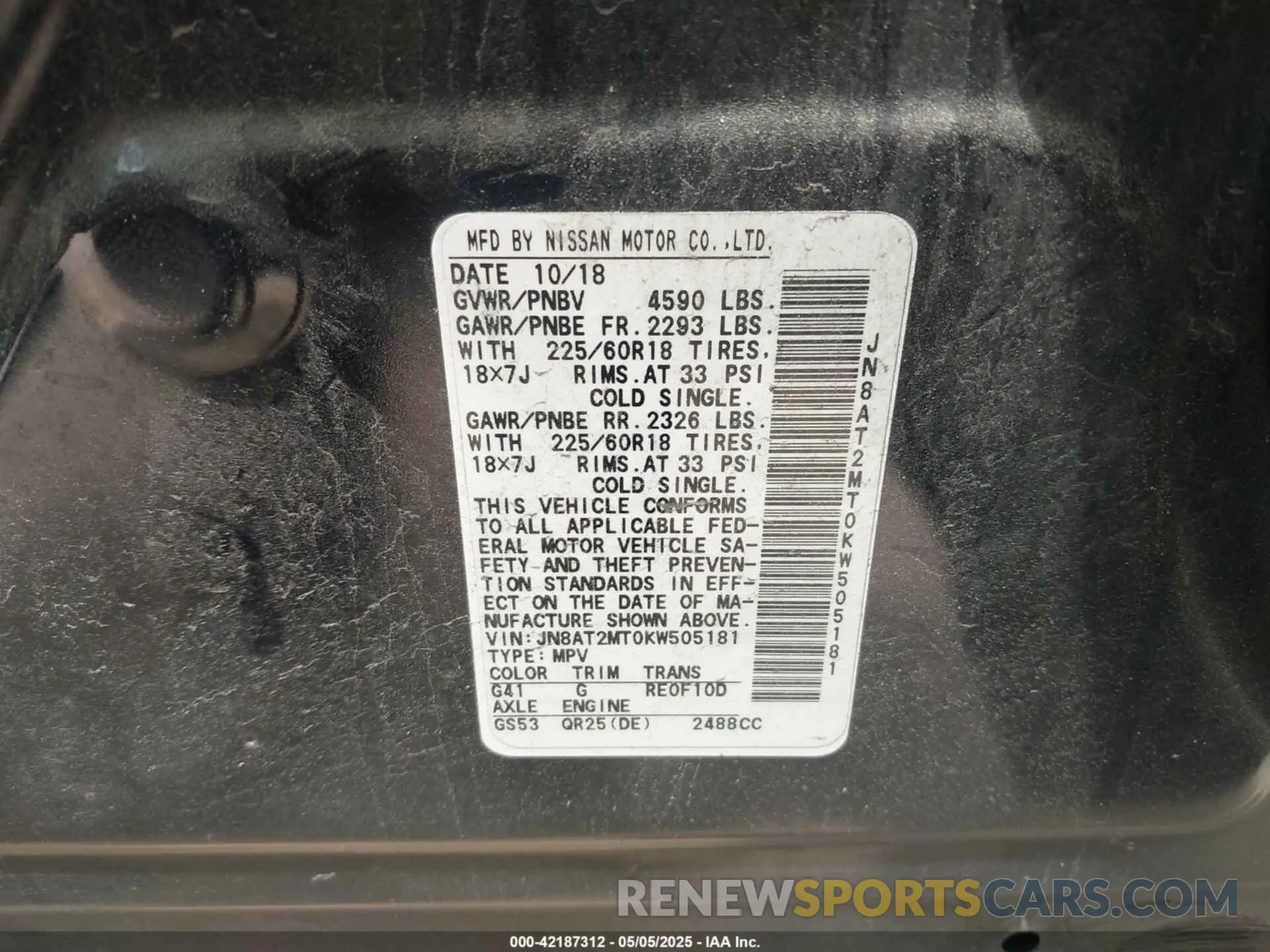 9 Photograph of a damaged car JN8AT2MT0KW505181 NISSAN ROGUE 2019