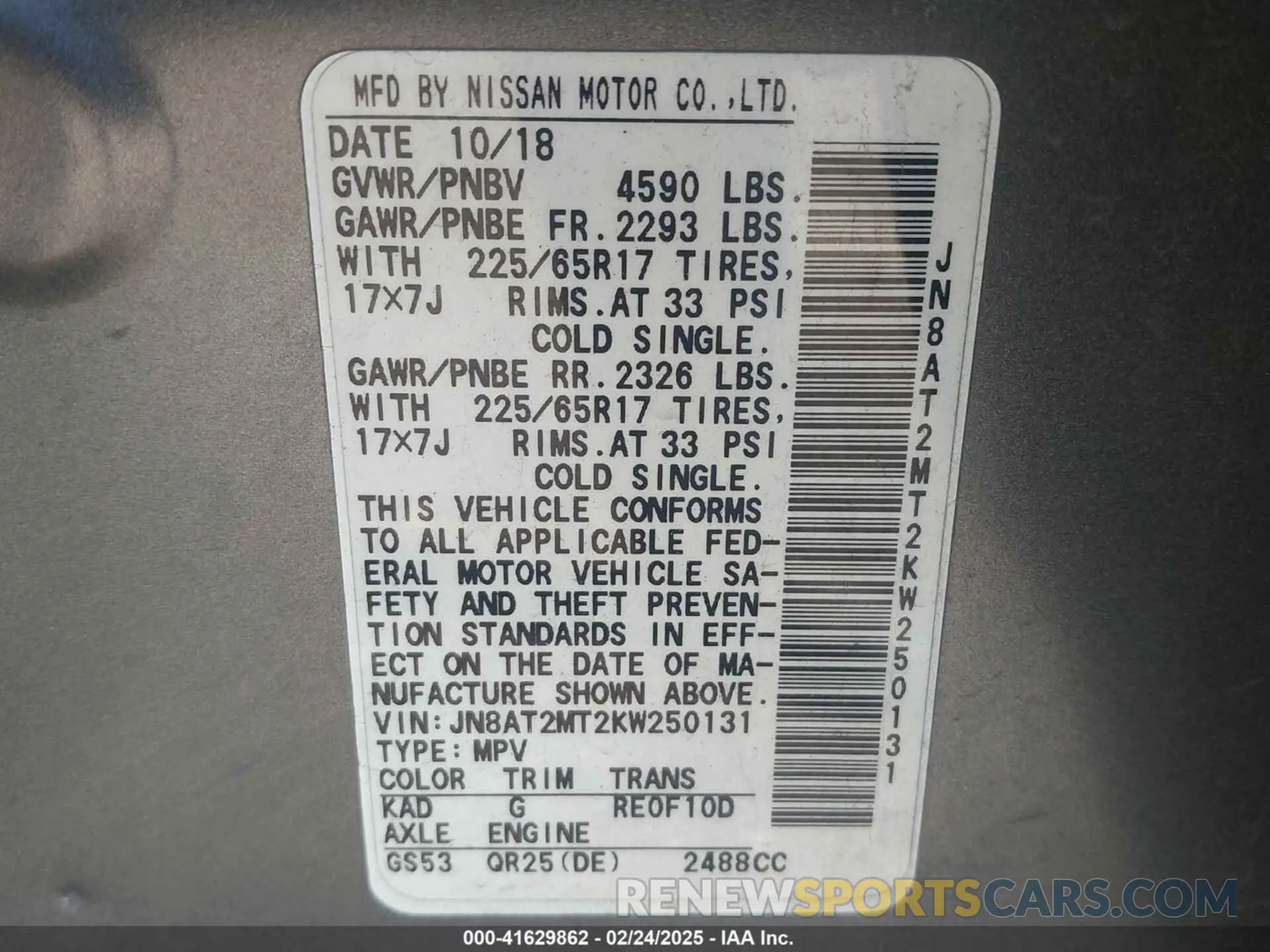 9 Photograph of a damaged car JN8AT2MT2KW250131 NISSAN ROGUE 2019
