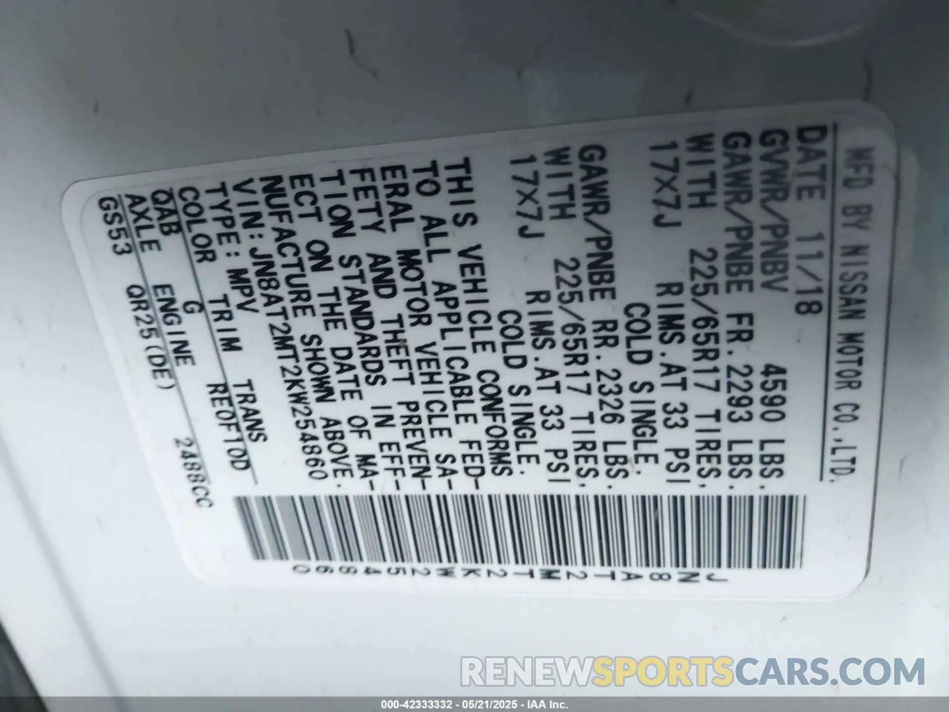 9 Photograph of a damaged car JN8AT2MT2KW254860 NISSAN ROGUE 2019