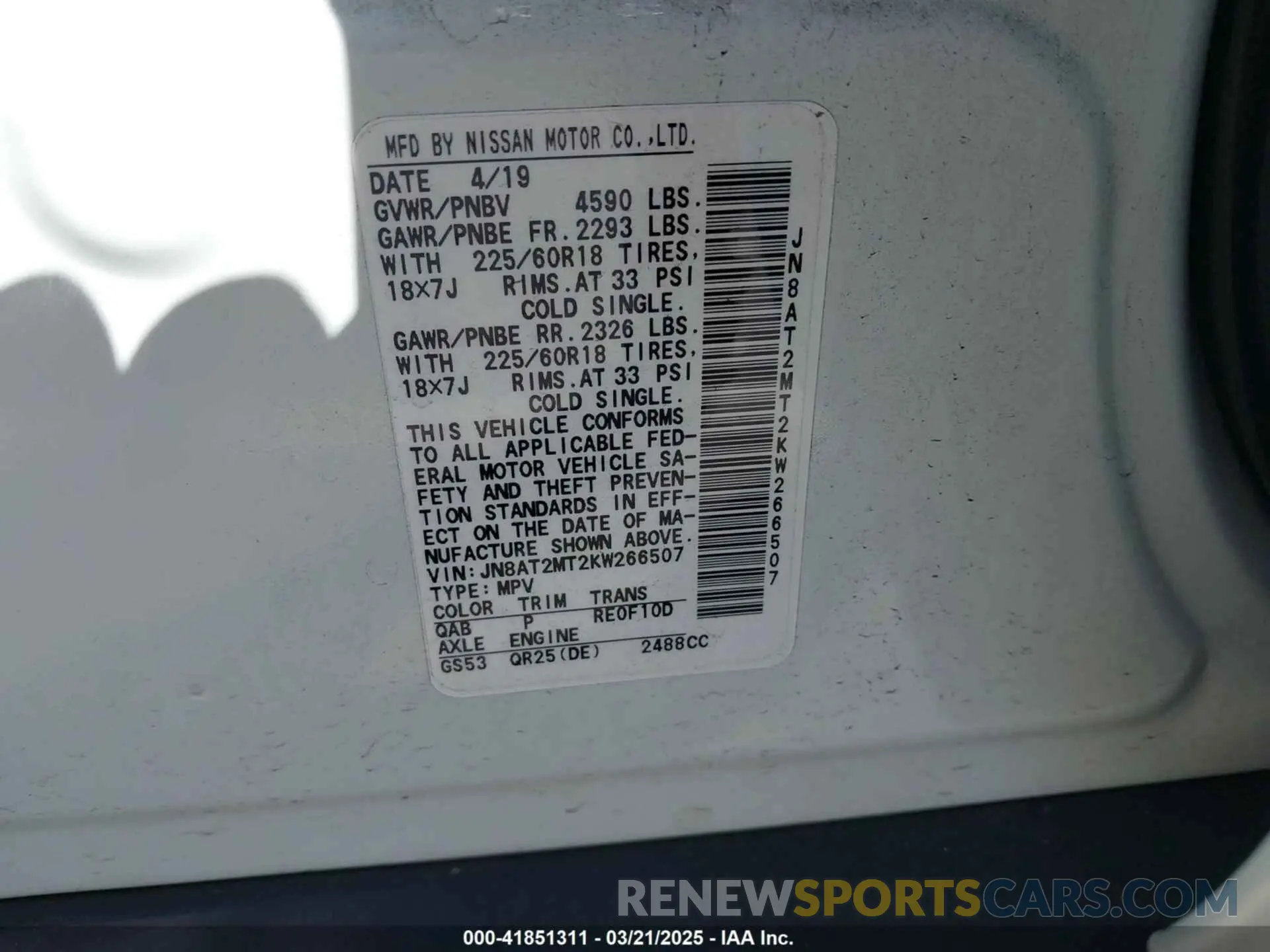 9 Photograph of a damaged car JN8AT2MT2KW266507 NISSAN ROGUE 2019
