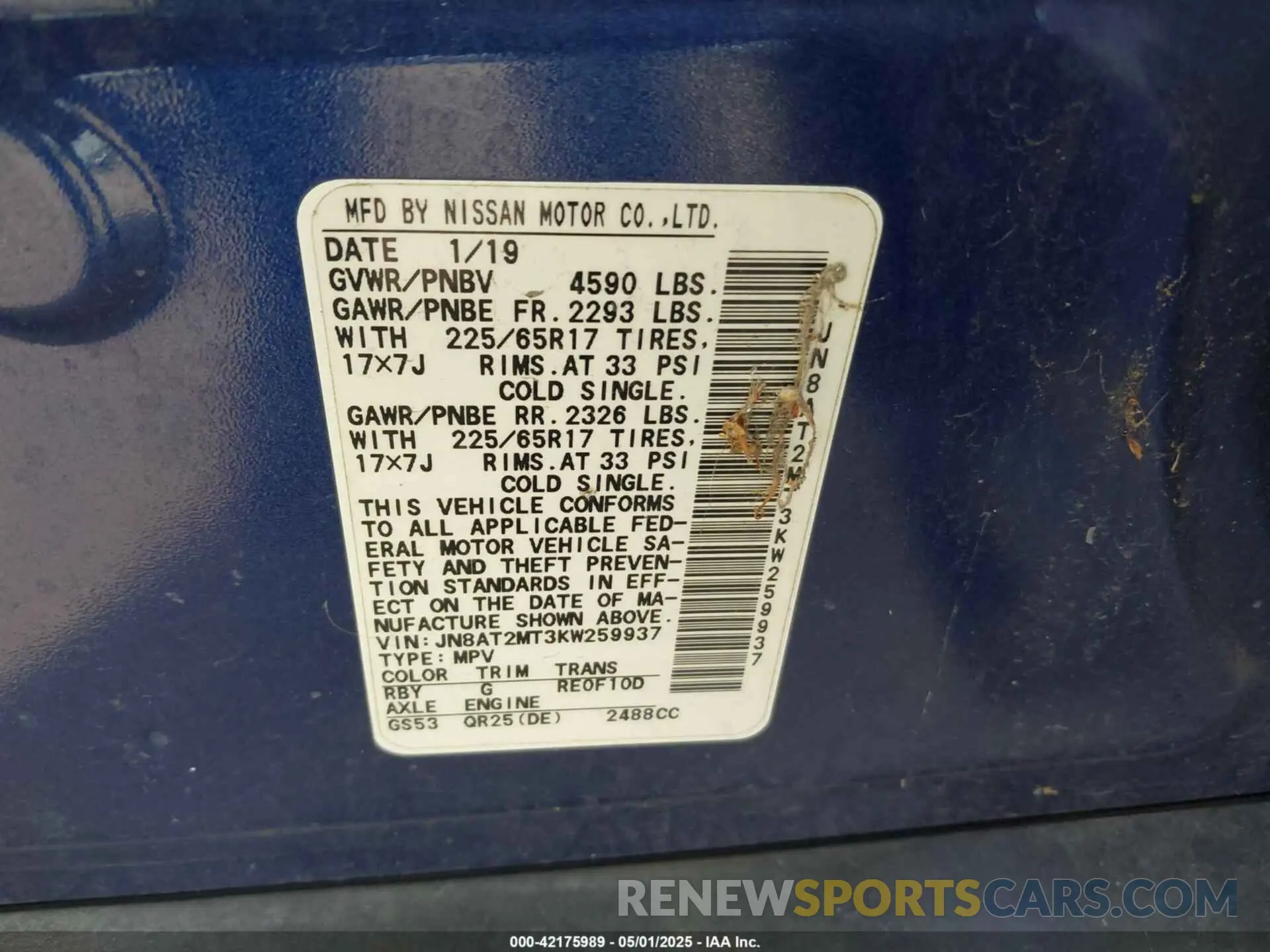 9 Photograph of a damaged car JN8AT2MT3KW259937 NISSAN ROGUE 2019