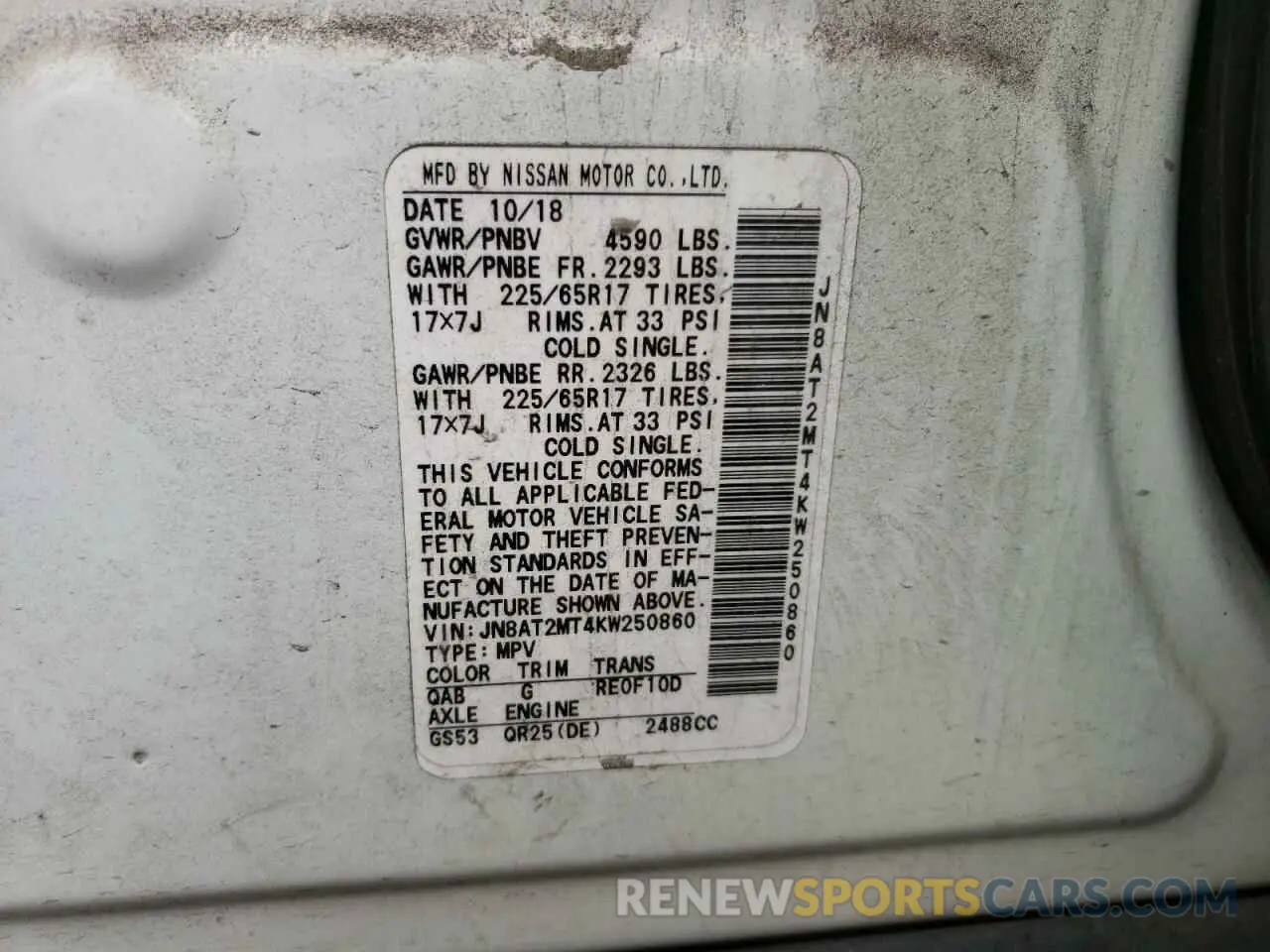 14 Photograph of a damaged car JN8AT2MT4KW250860 NISSAN ROGUE 2019