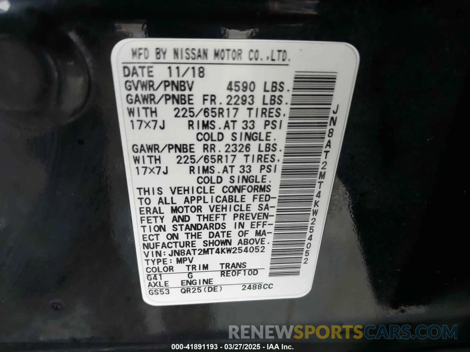 9 Photograph of a damaged car JN8AT2MT4KW254052 NISSAN ROGUE 2019