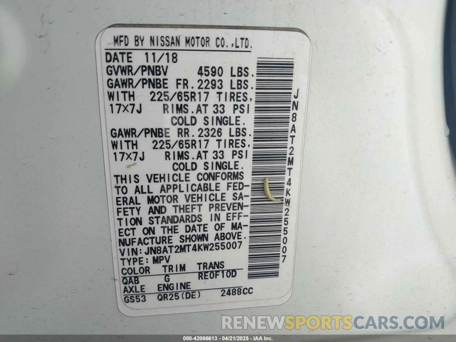 9 Photograph of a damaged car JN8AT2MT4KW255007 NISSAN ROGUE 2019