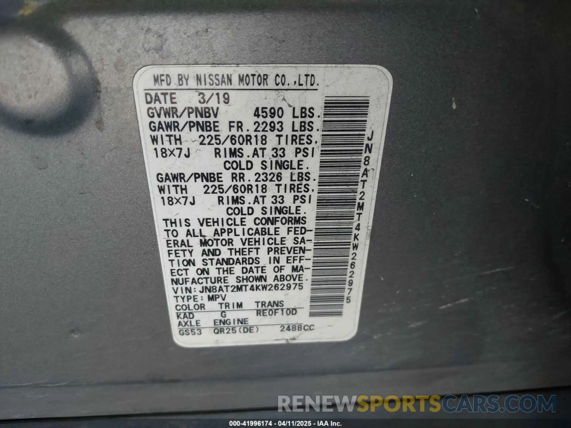 9 Photograph of a damaged car JN8AT2MT4KW262975 NISSAN ROGUE 2019