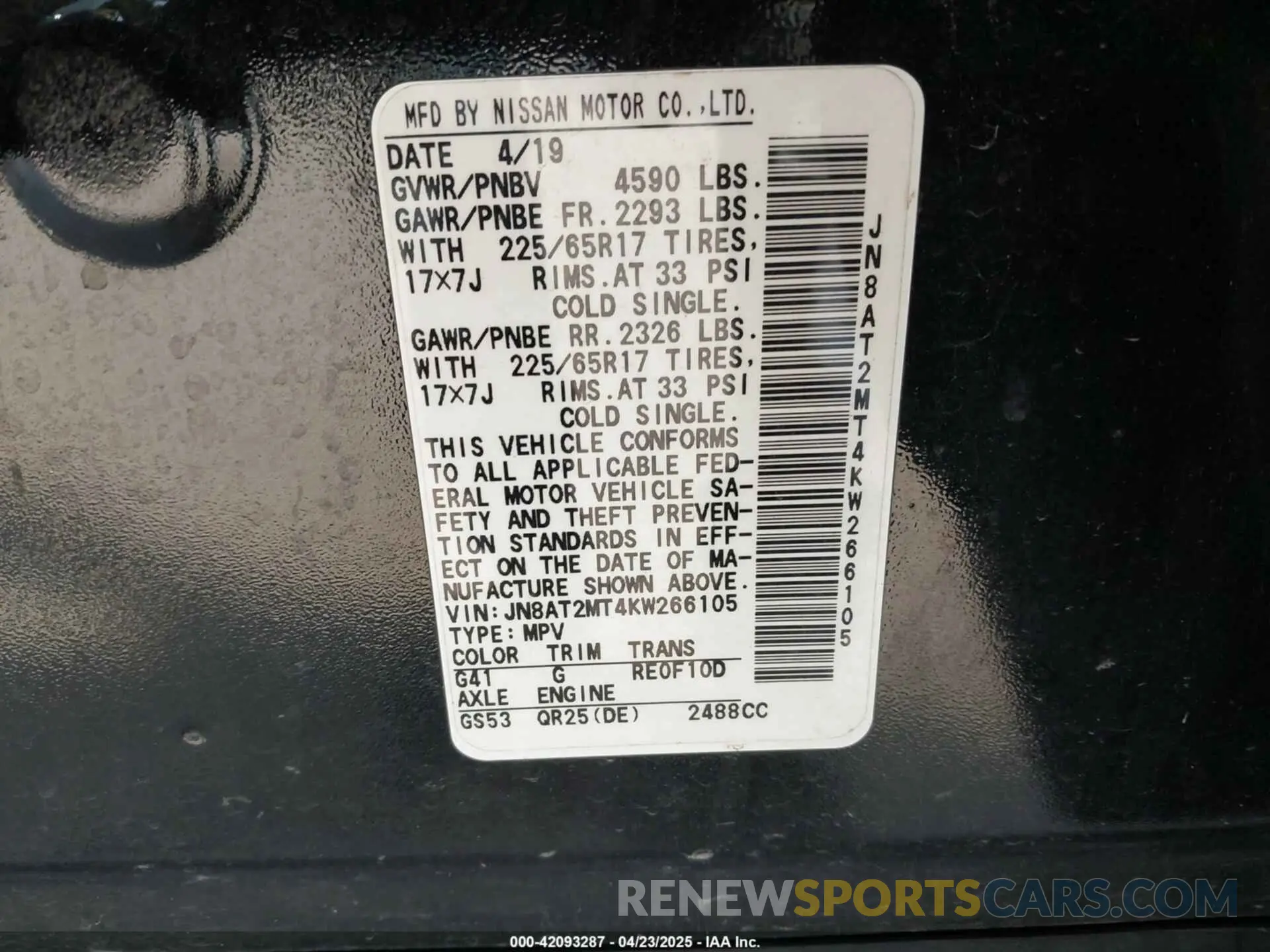9 Photograph of a damaged car JN8AT2MT4KW266105 NISSAN ROGUE 2019