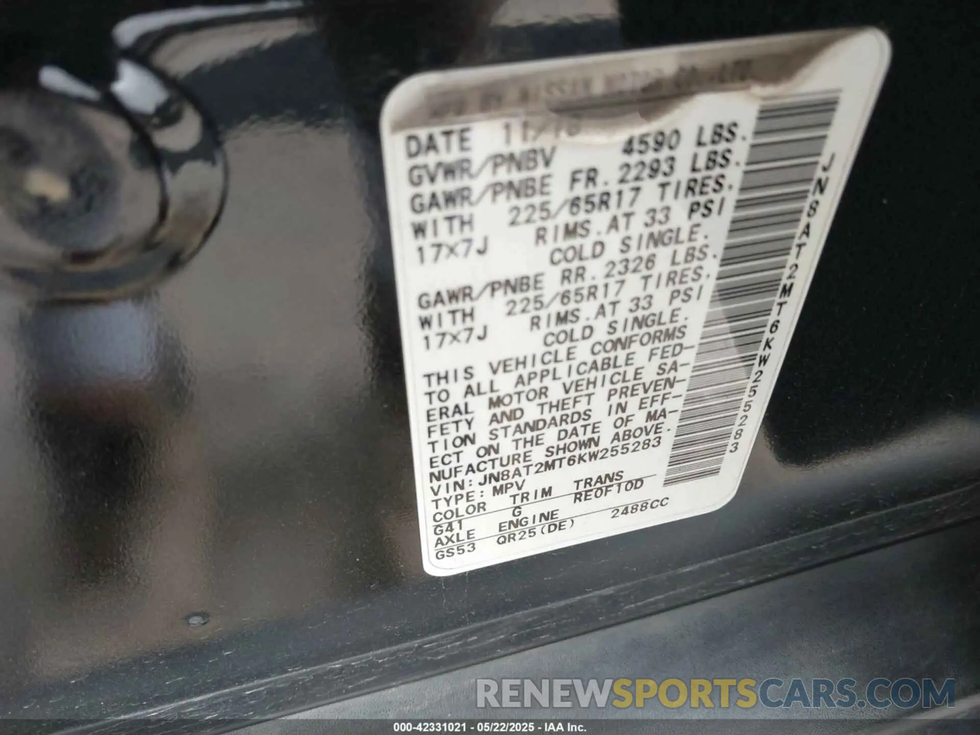 9 Photograph of a damaged car JN8AT2MT6KW255283 NISSAN ROGUE 2019